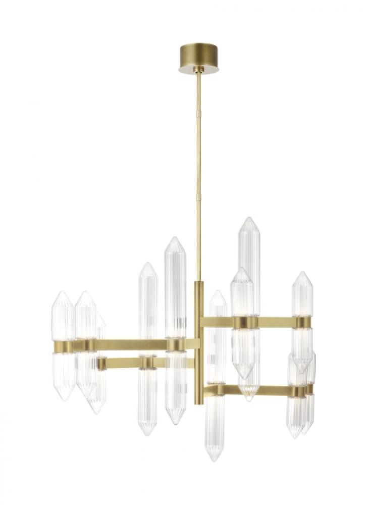 Modern Langston dimmable LED Large Chandelier Ceiling Light in a Plated Brass/Gold Colored finish