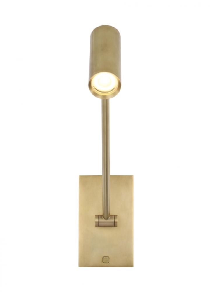 The Ponte Small 5-inch Damp Rated 1-Light Integrated Dimmable LED Task Wall Sconce in Natural Brass