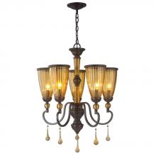 World Imports WI61023 - 5-Light Oil-Rubbed Bronze Chandelier with Crystal Adorned Tea Stained Glass Shade
