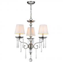 World Imports WI61027 - 3-Light Brushed Nickel Chandelier with Crystal Adorned White Silk Fabric Shade
