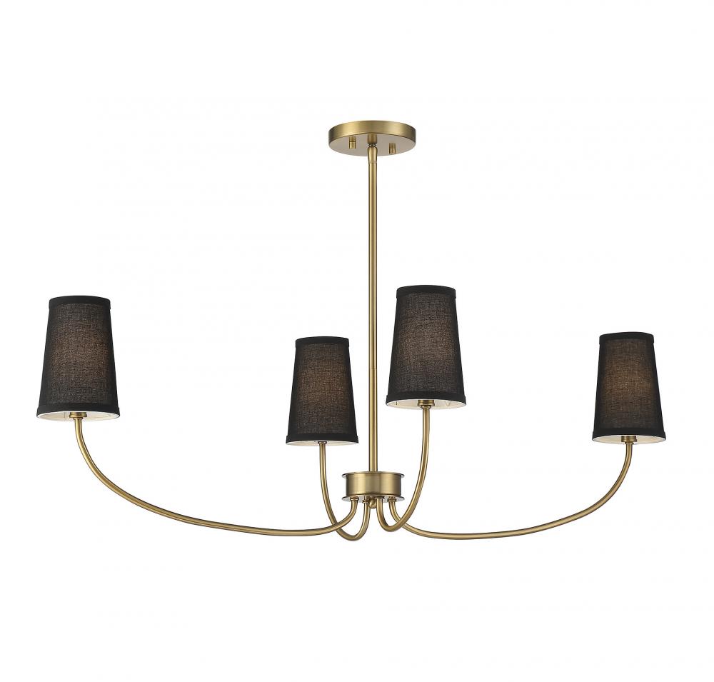 4-Light Chandelier in Natural Brass