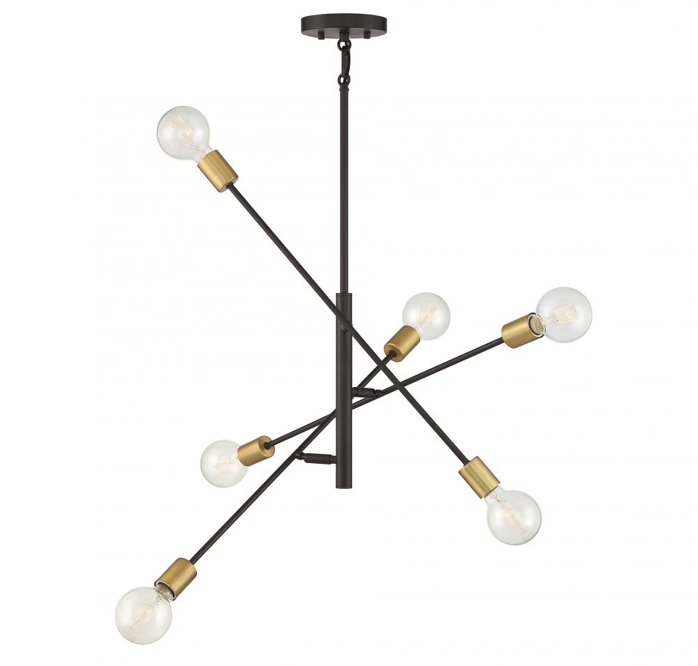 6-Light Chandelier in Oil Rubbed Bronze with Natural Brass