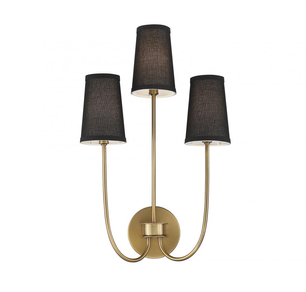 3-Light Wall Sconce in Natural Brass