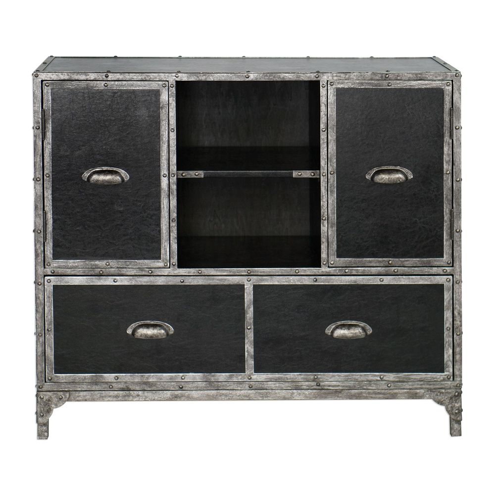 Uttermost Shawn Black Leather Accent Chest